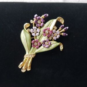 Brooch Bouquet Purple Lavender Green Gold